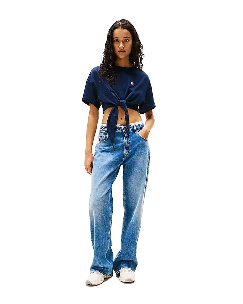 T-shirt crop donna con nodo e Logo