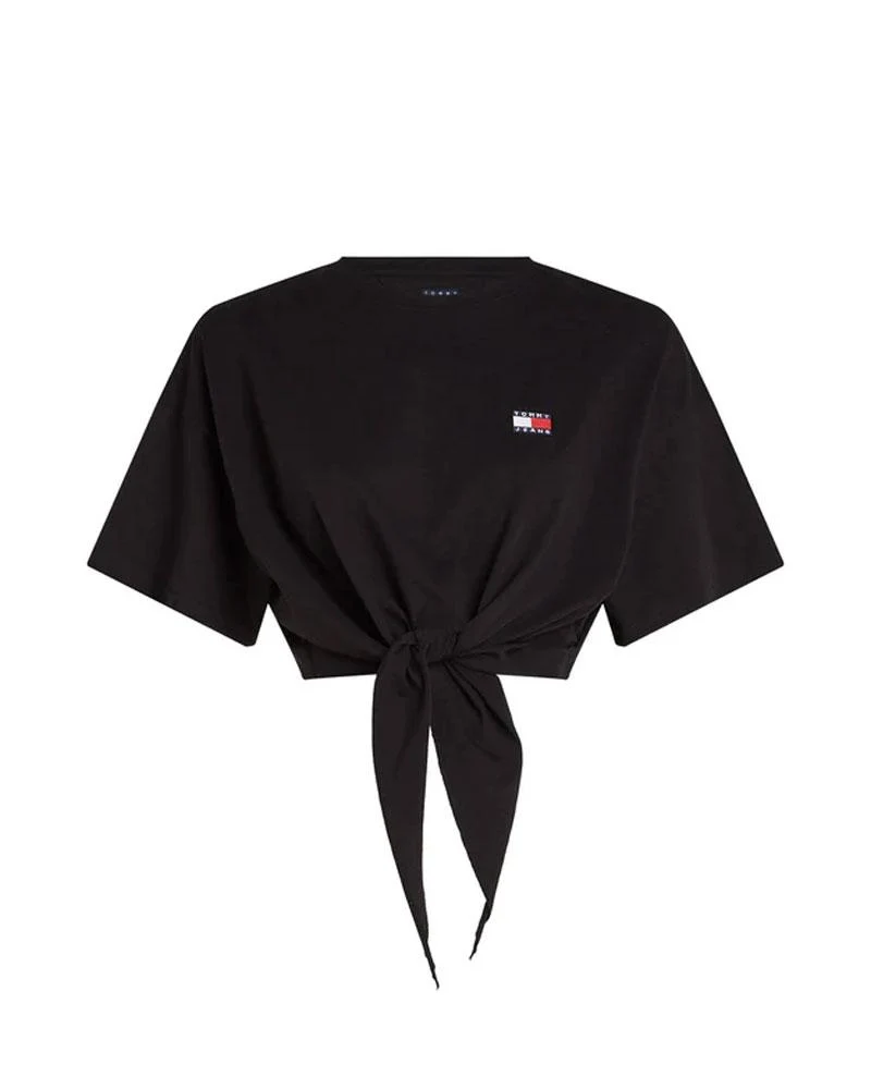 T-shirt crop donna con nodo e Logo