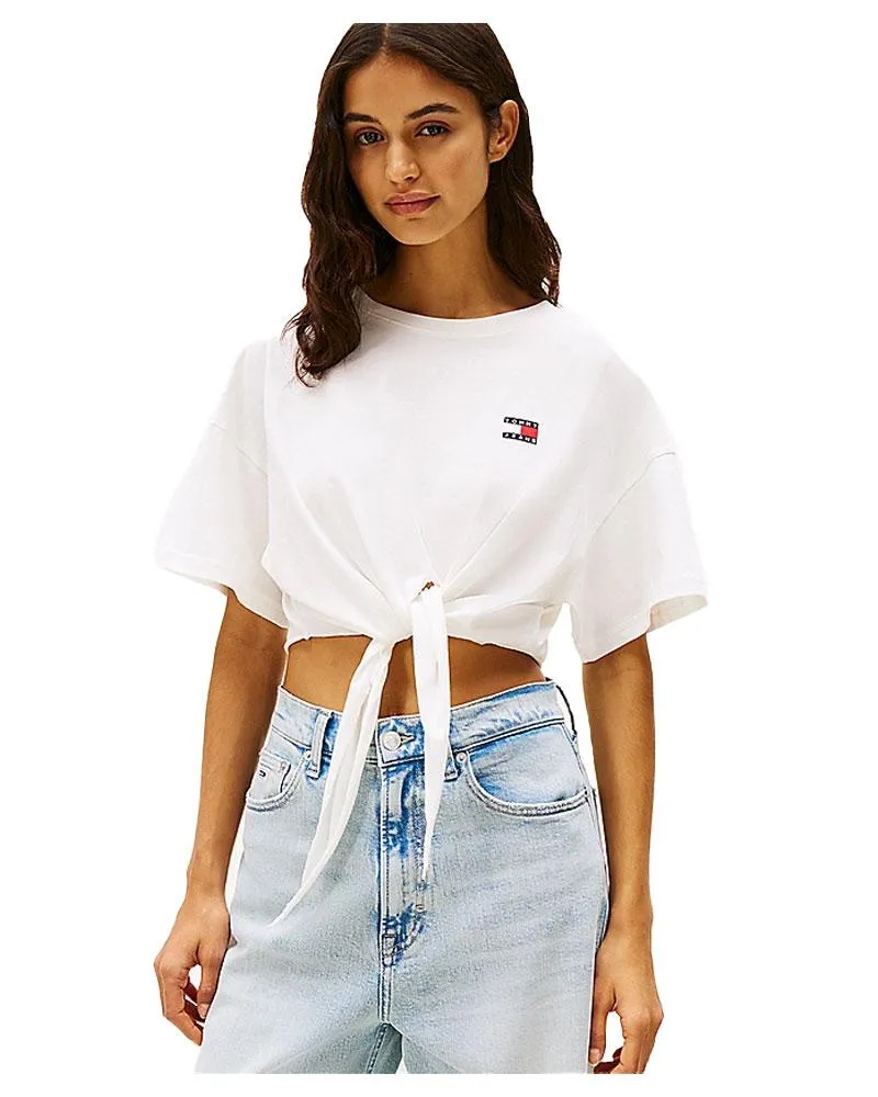 T-shirt crop donna con nodo e Logo