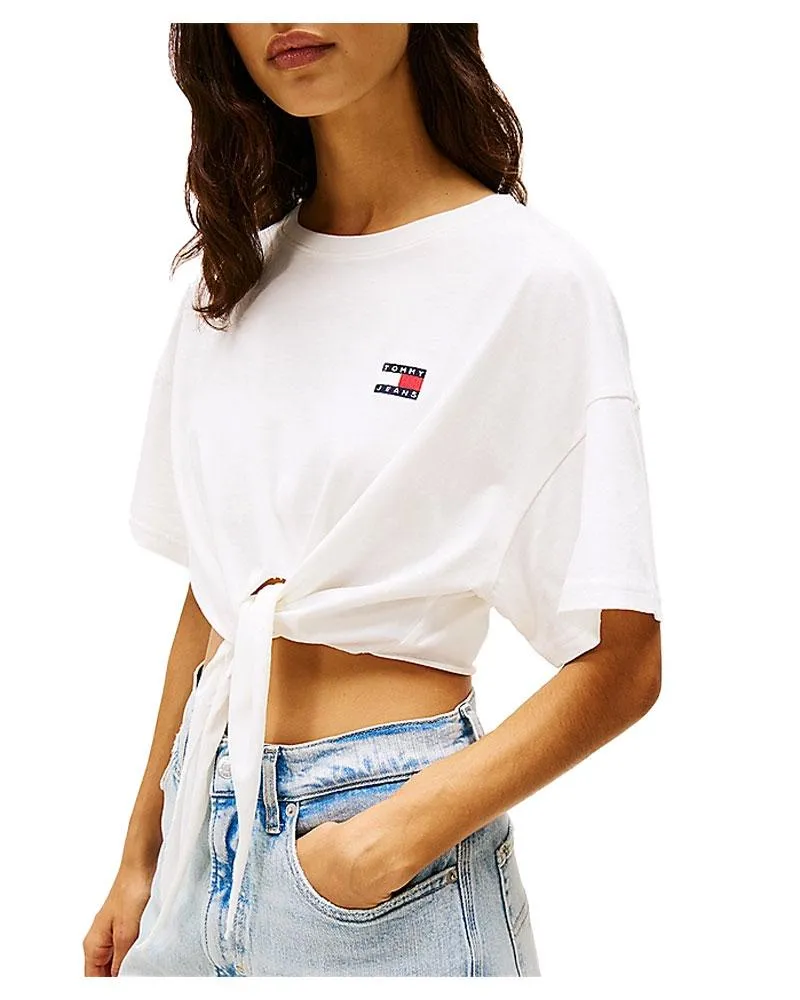 T-shirt crop donna con nodo e Logo