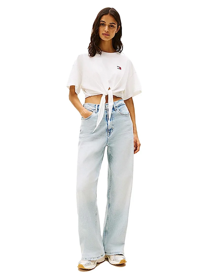 T-shirt crop donna con nodo e Logo