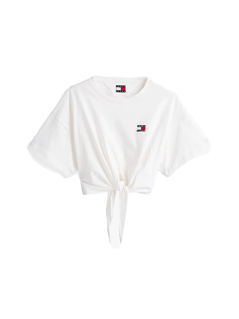 T-shirt crop donna con nodo e Logo