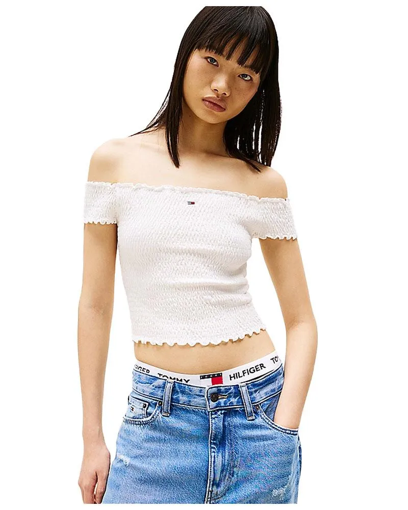 Top crop Donna slim fit motivo a nido d'ape