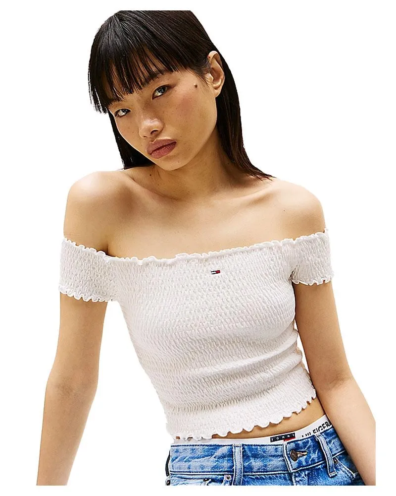 Top crop Donna slim fit motivo a nido d'ape