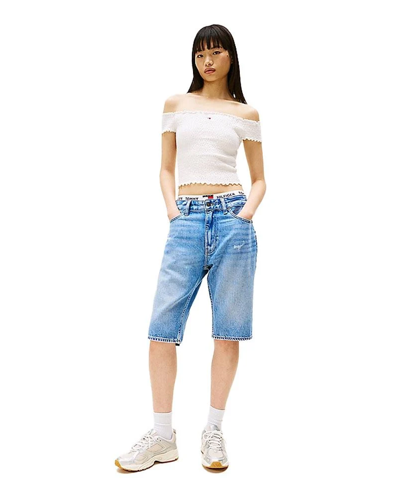 Top crop Donna slim fit motivo a nido d'ape