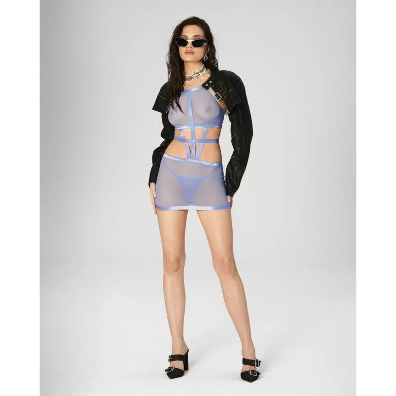 Robe string bleu Shaderi filet transparent ceinture réglable haute qualité