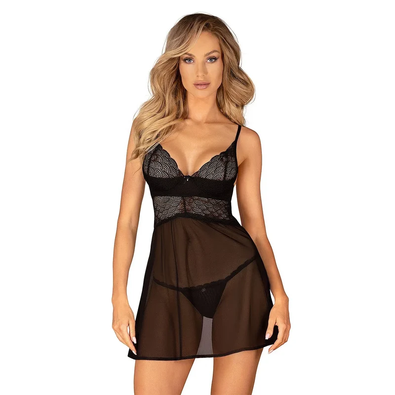 Lingerie érotique sexy Chemeris collection 191786 Obsessive nuisette transparente dentelle floral bretelles ajustables string assorti