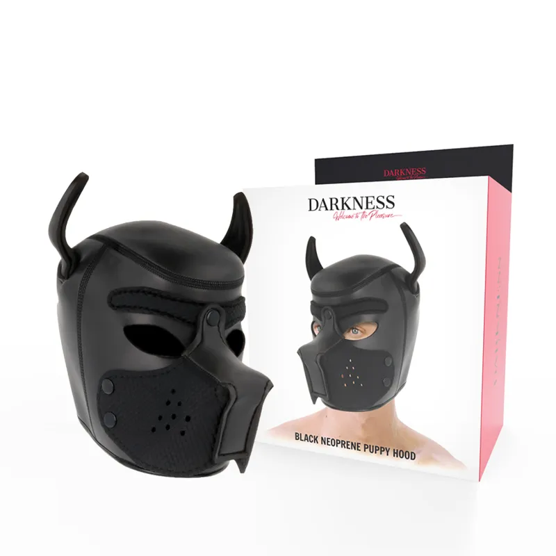 Masque de chien en néoprène avec museau amovible, bondage, jeu de rôle, accessoire BDSM, tailles adaptées, confortable, respirant, sécurité, design épuré, Darkness
