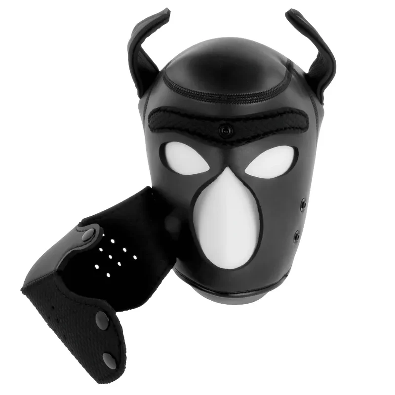 Masque de chien en néoprène avec museau amovible, bondage, jeu de rôle, accessoire BDSM, tailles adaptées, confortable, respirant, sécurité, design épuré, Darkness