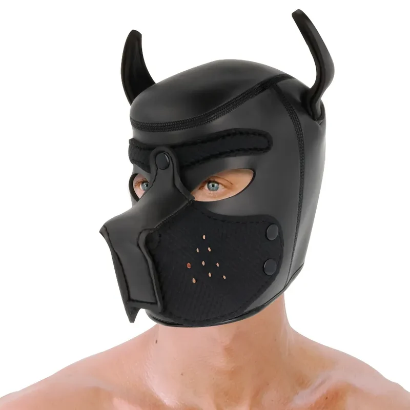 Masque de chien en néoprène avec museau amovible, bondage, jeu de rôle, accessoire BDSM, tailles adaptées, confortable, respirant, sécurité, design épuré, Darkness