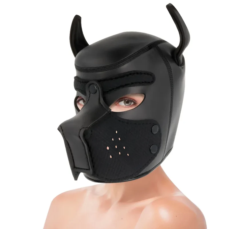 Masque de chien en néoprène avec museau amovible, bondage, jeu de rôle, accessoire BDSM, tailles adaptées, confortable, respirant, sécurité, design épuré, Darkness