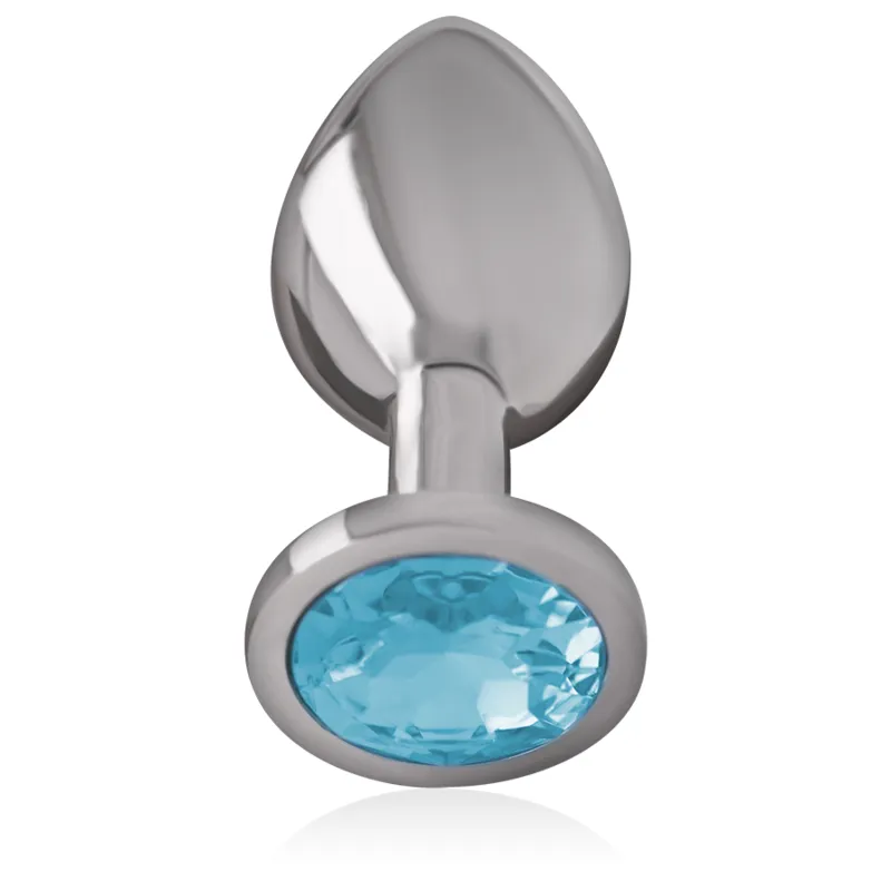 plug anal métal aluminium cristal bleu petit débutant ergonomique base évasée sécurité hypoallergénique non poreux nettoyer élégant discret stimulation confortable