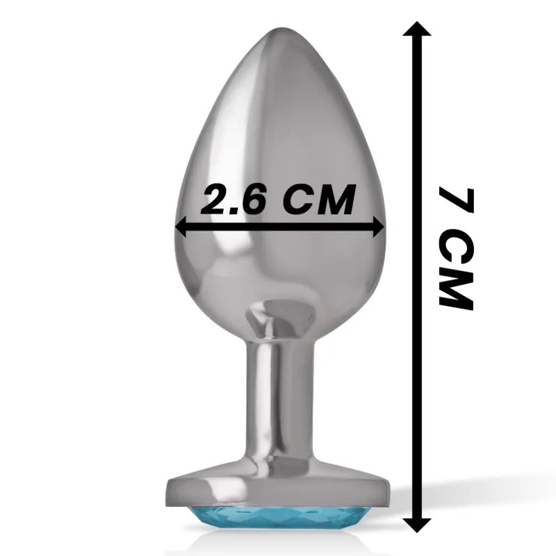 plug anal métal aluminium cristal bleu petit débutant ergonomique base évasée sécurité hypoallergénique non poreux nettoyer élégant discret stimulation confortable