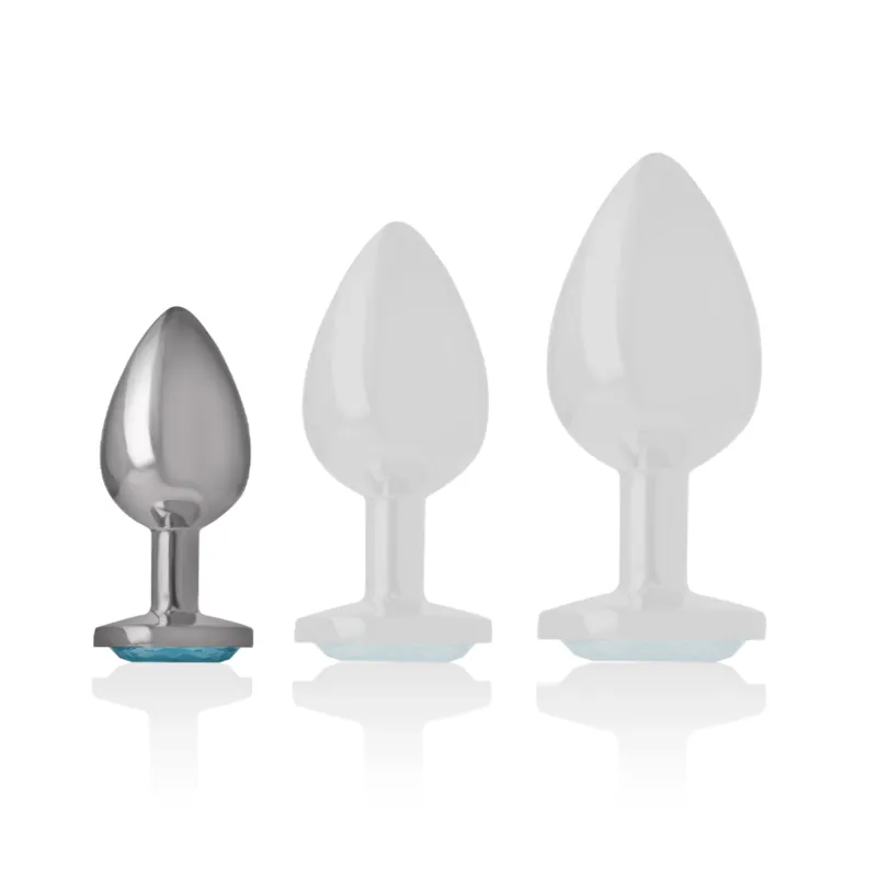 plug anal métal aluminium cristal bleu petit débutant ergonomique base évasée sécurité hypoallergénique non poreux nettoyer élégant discret stimulation confortable
