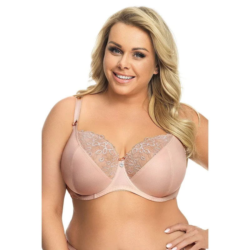 soutien gorge Gorsenia dentelle florale beige chair bonnets renforcés bretelles ajustables maintien confort élégant quotidien sophistiqué