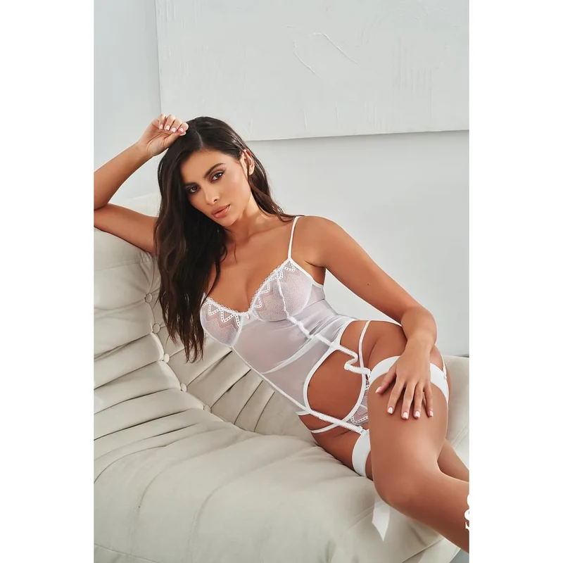ensemble sexy bustier dentelle tulle transparent motifs floraux bonnets bretelles ajustables portejarretelles attaches quatre fermeture arrière polyamide élasthanne raffiné