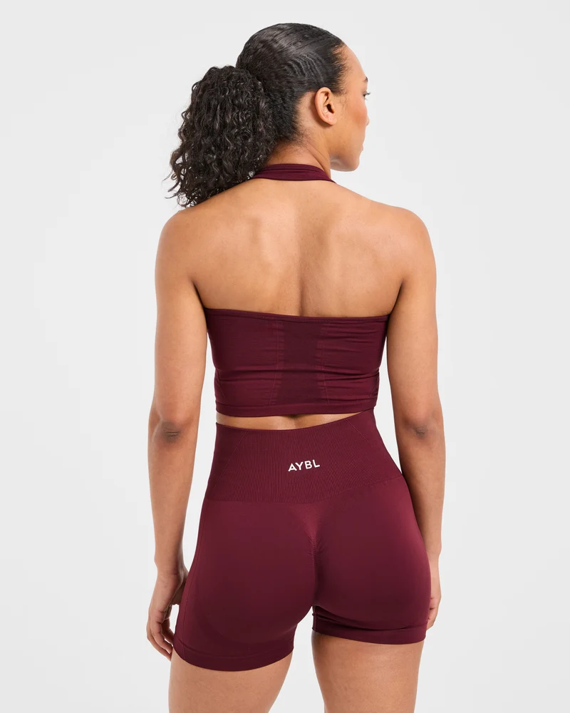 Empower Seamless Halterneck Crop Top - Rouge Wine