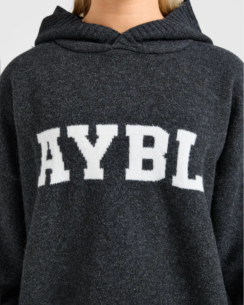Varsity Oversized Knitted Hoodie - Charcoal