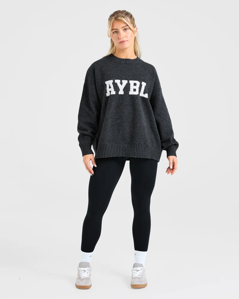 Varsity Oversized Knitted Sweater - Charcoal