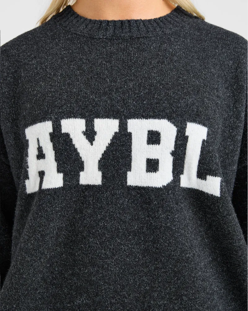 Varsity Oversized Knitted Sweater - Charcoal