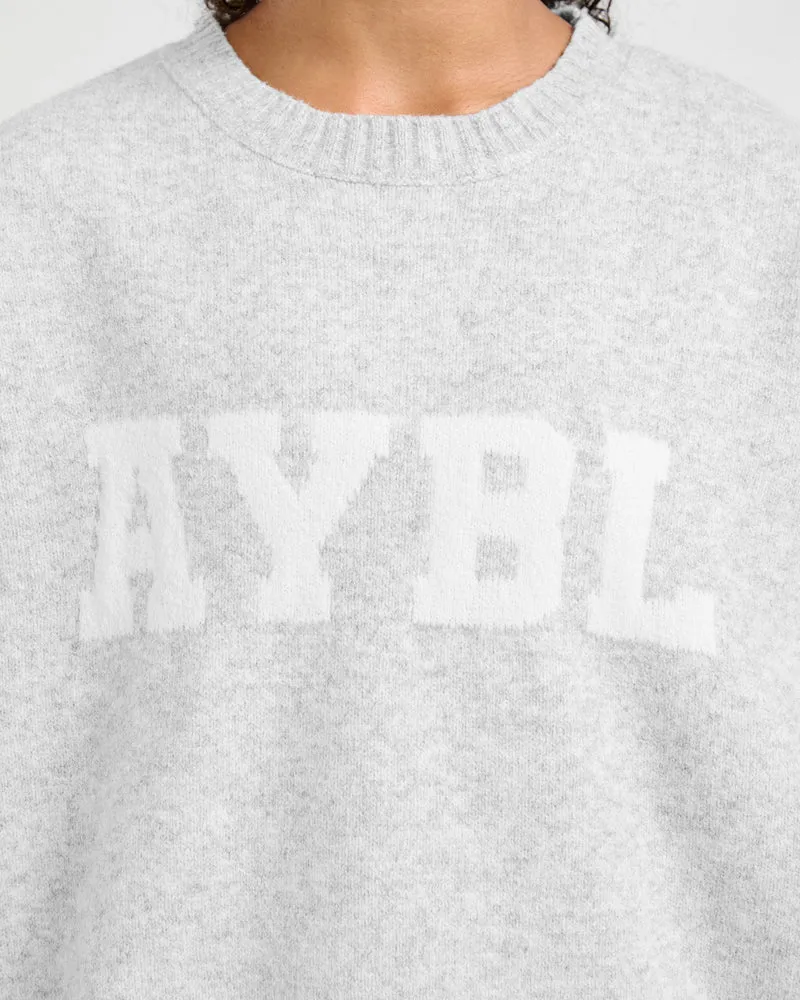 Varsity Oversized Knitted Sweater - Grey Marl