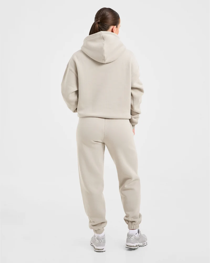 Retro Embroidered Oversized Joggers - Taupe Grey