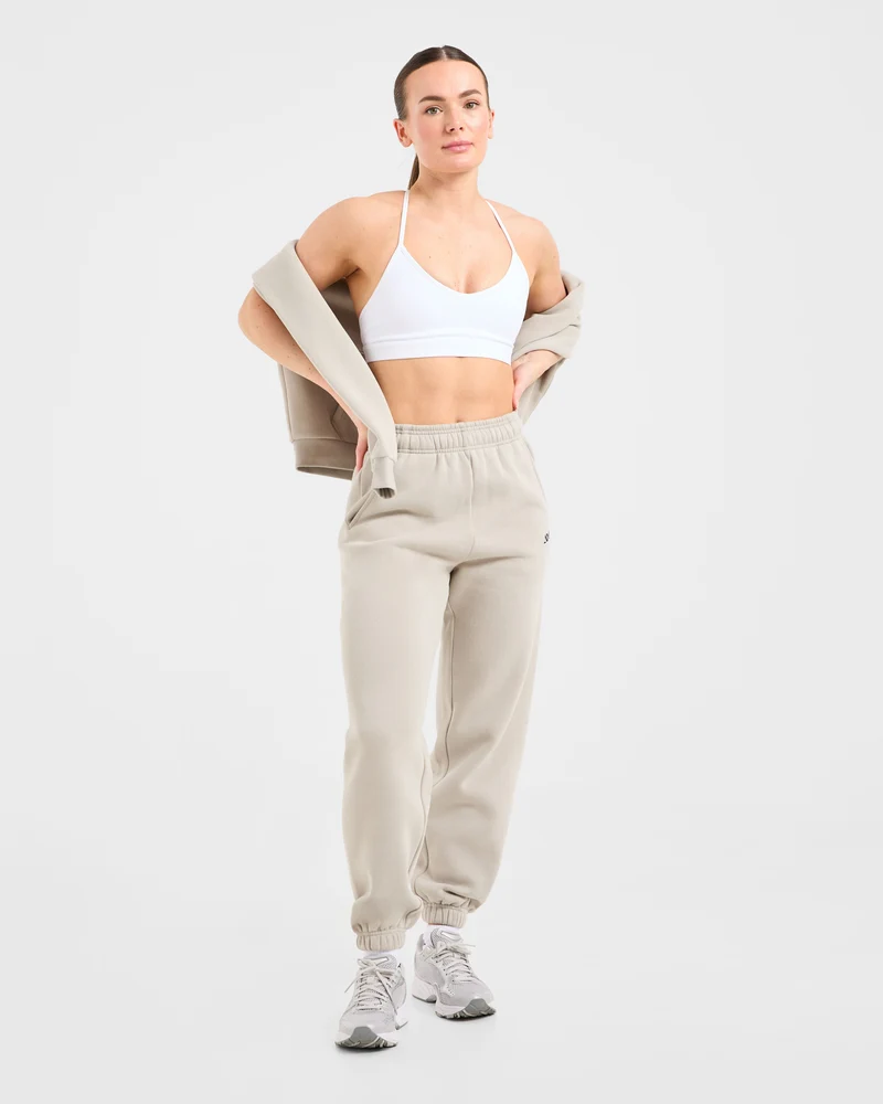 Retro Embroidered Oversized Joggers - Taupe Grey