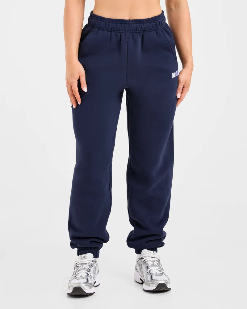 Retro Embroidered Oversized Joggers - Navy