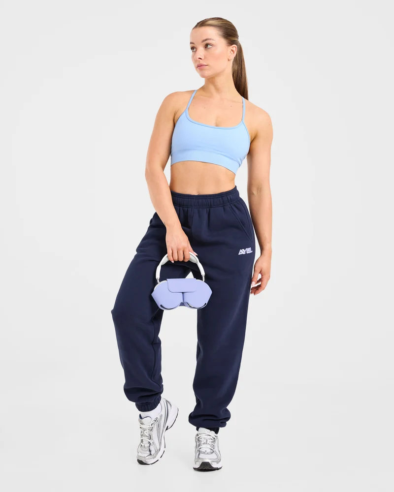Retro Embroidered Oversized Joggers - Navy