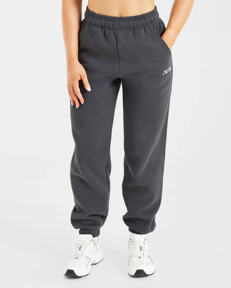 Retro Embroidered Oversized Joggers - Charcoal
