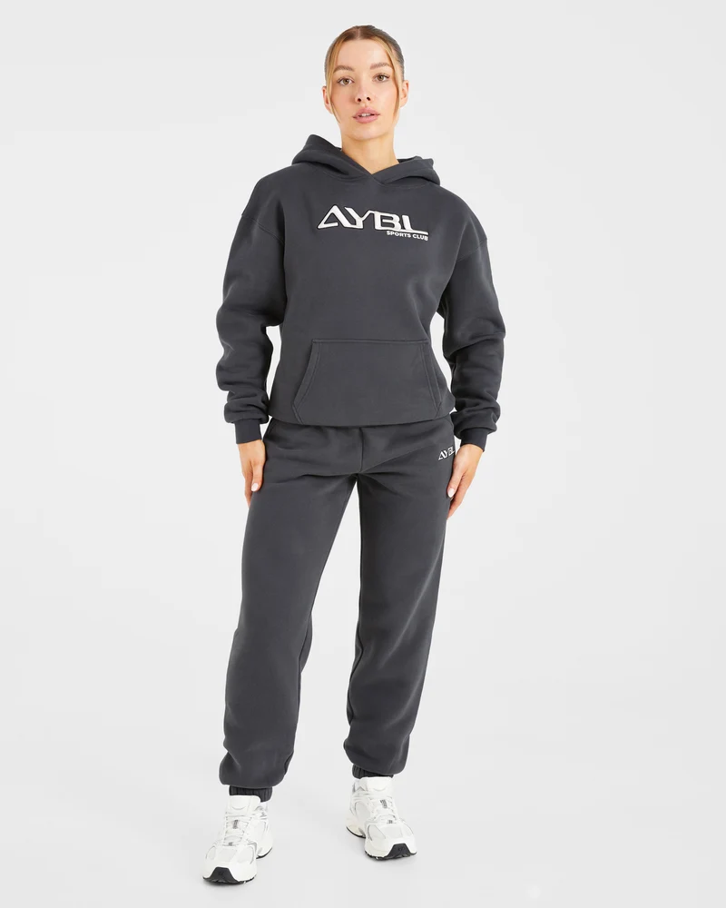 Retro Embroidered Oversized Joggers - Charcoal