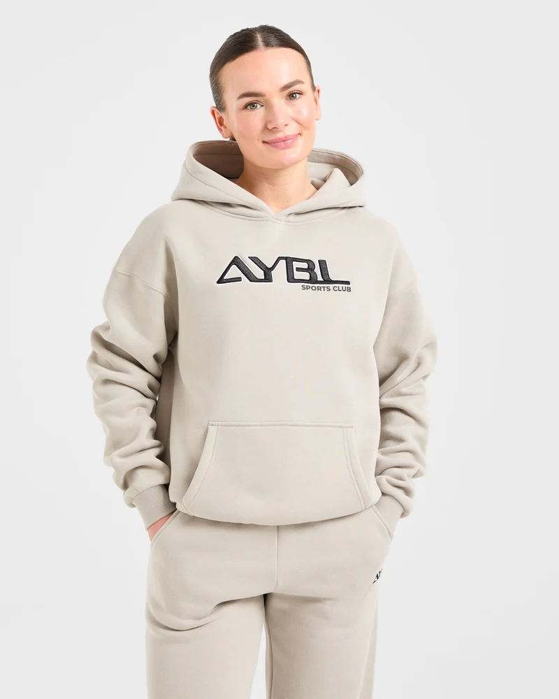 Retro Embroidered Oversized Hoodie - Taupe Grey