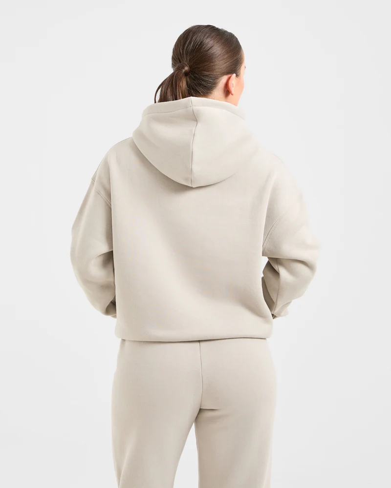 Retro Embroidered Oversized Hoodie - Taupe Grey