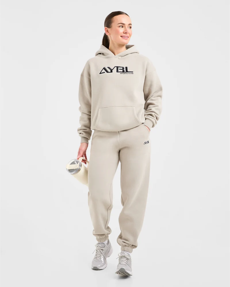 Retro Embroidered Oversized Hoodie - Taupe Grey