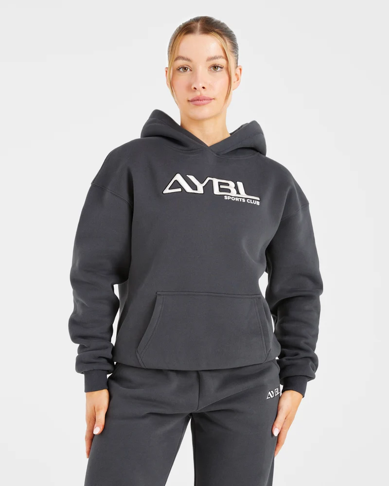Retro Embroidered Oversized Hoodie - Charcoal