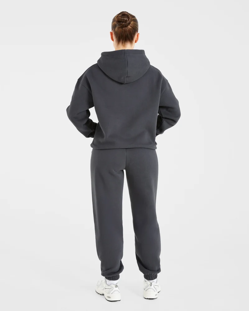 Retro Embroidered Oversized Joggers - Charcoal