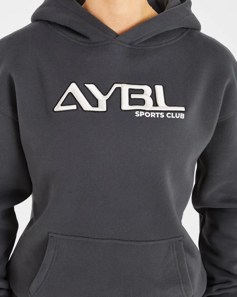 Retro Embroidered Oversized Hoodie - Charcoal