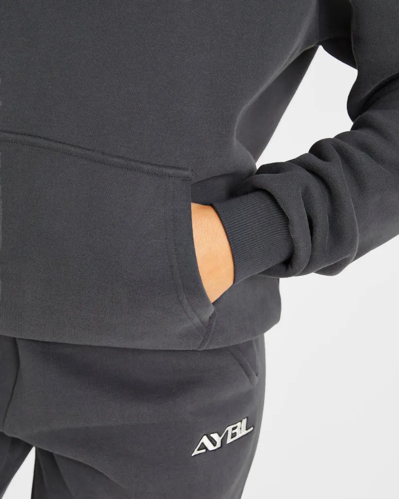 Retro Embroidered Oversized Hoodie - Charcoal