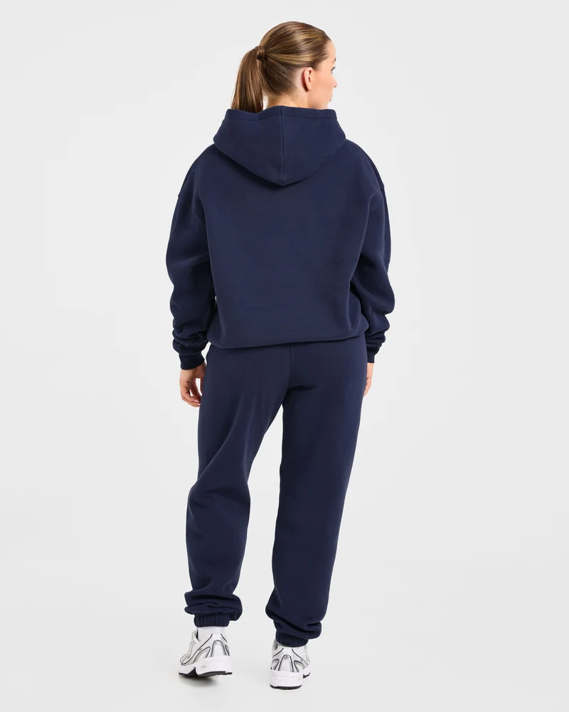 Retro Embroidered Oversized Joggers - Navy