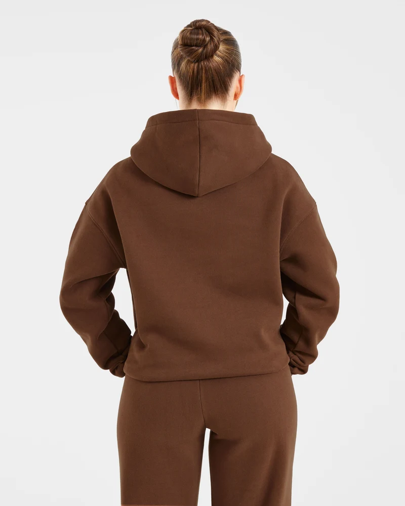 Retro Embroidered Oversized Hoodie - Brown