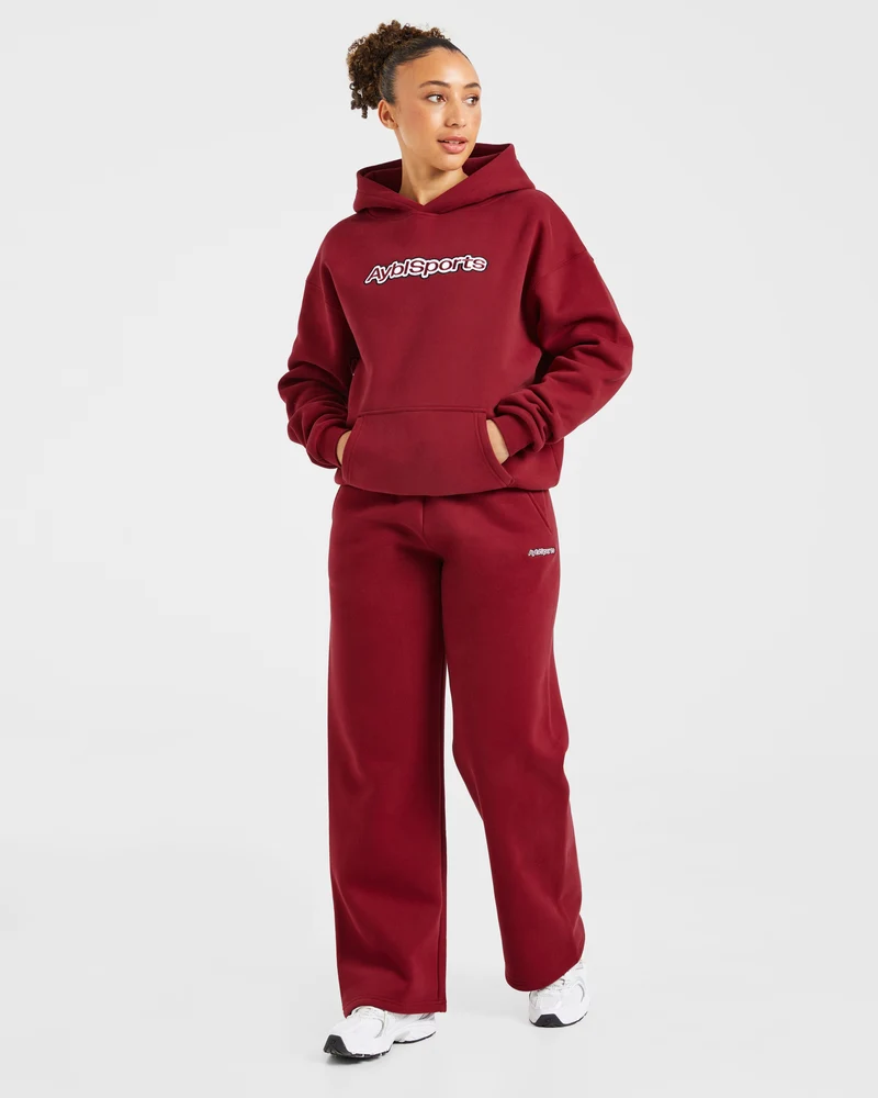 AYBL Sports Outline Oversized Straight Leg Joggers - Burgundy