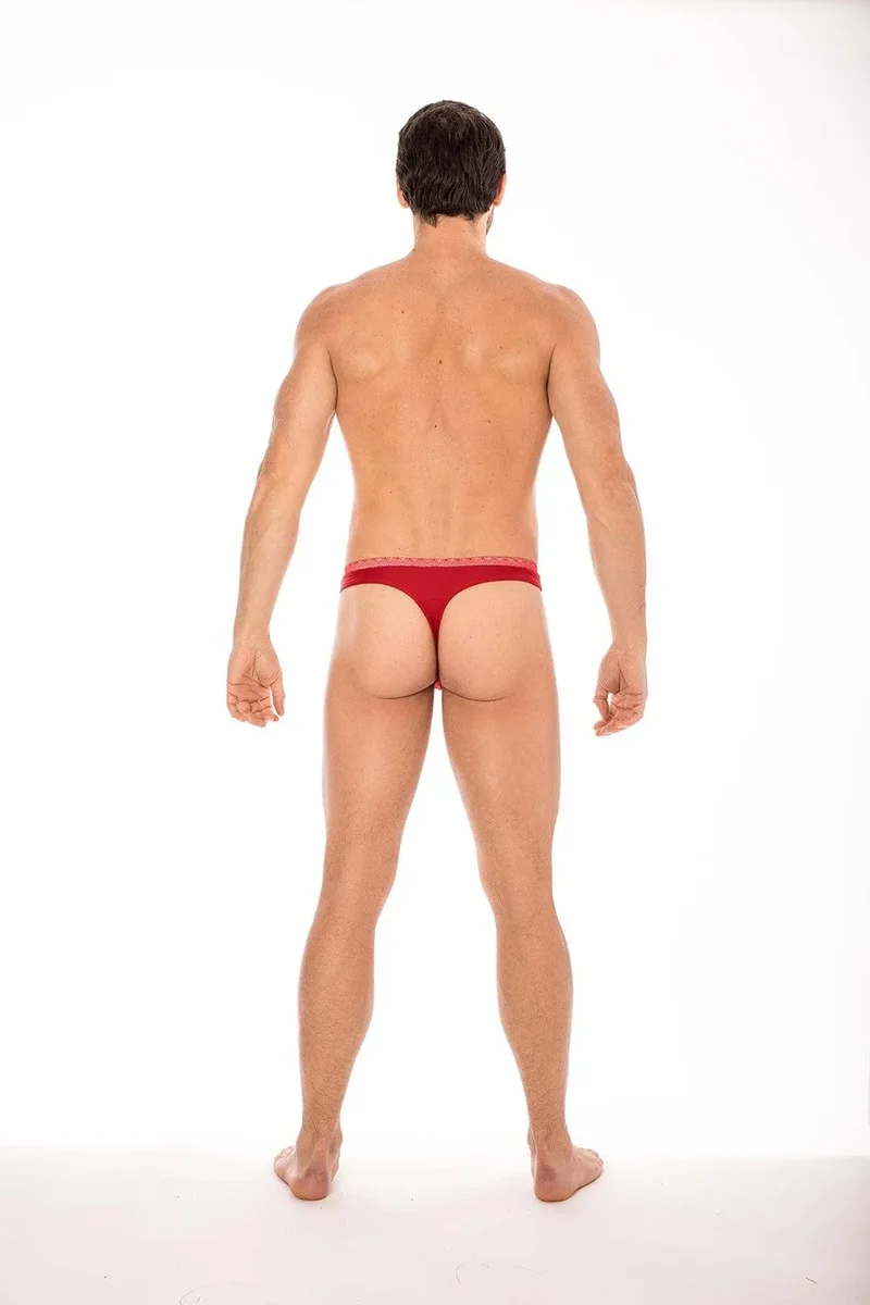 string homme dentelle rouge élégant sensuel classique ceinture fine tissu élastique souple confortable polyamide élasthanne finition raffinée