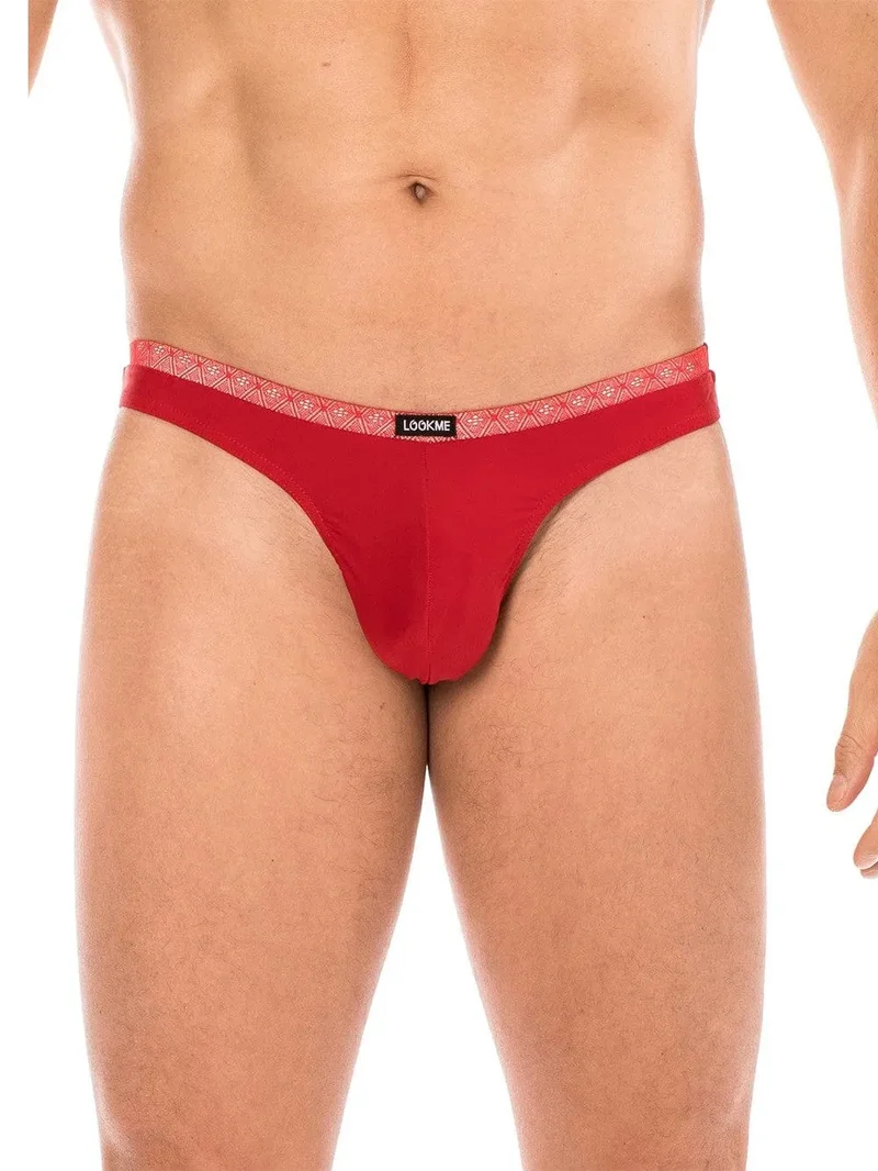string homme dentelle rouge élégant sensuel classique ceinture fine tissu élastique souple confortable polyamide élasthanne finition raffinée