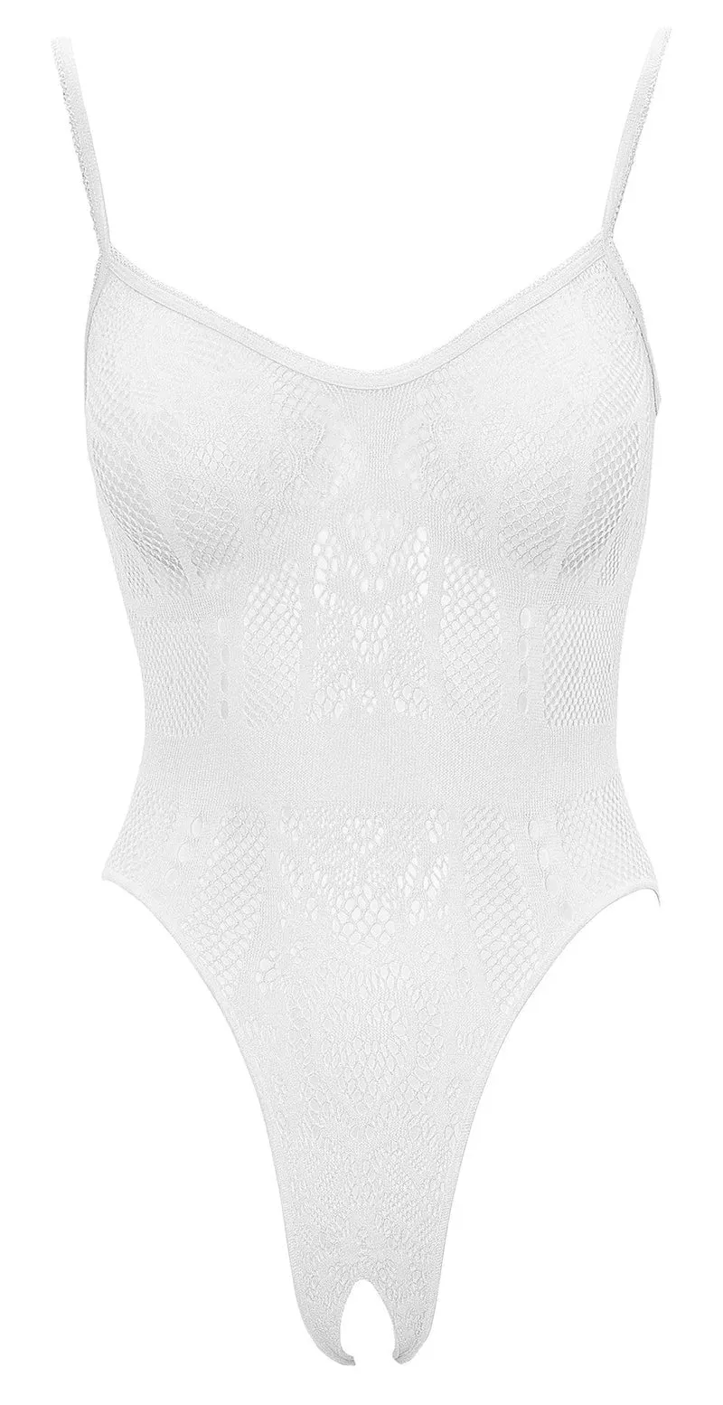 body string sexy résille dentelle blanche ceinture tissée taille sans coutures élastique confort maximum ouvert entrejambe collection Cottelli polyamide élasthanne