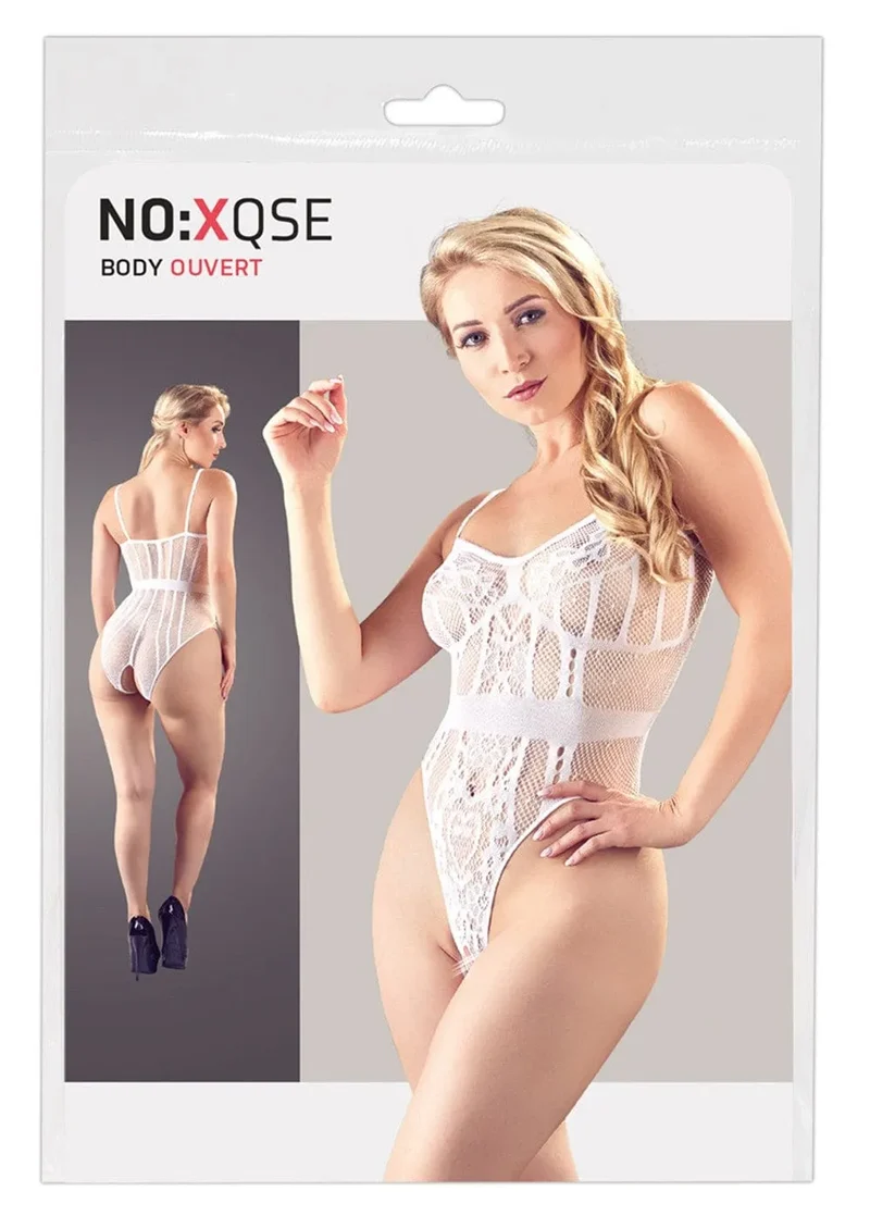 body string sexy résille dentelle blanche ceinture tissée taille sans coutures élastique confort maximum ouvert entrejambe collection Cottelli polyamide élasthanne