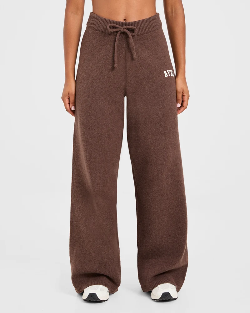Varsity Oversized Knitted Joggers - Marron