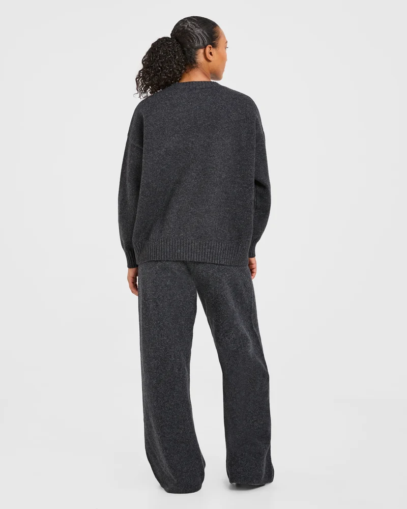 Varsity Oversized Knitted Joggers - Charcoal
