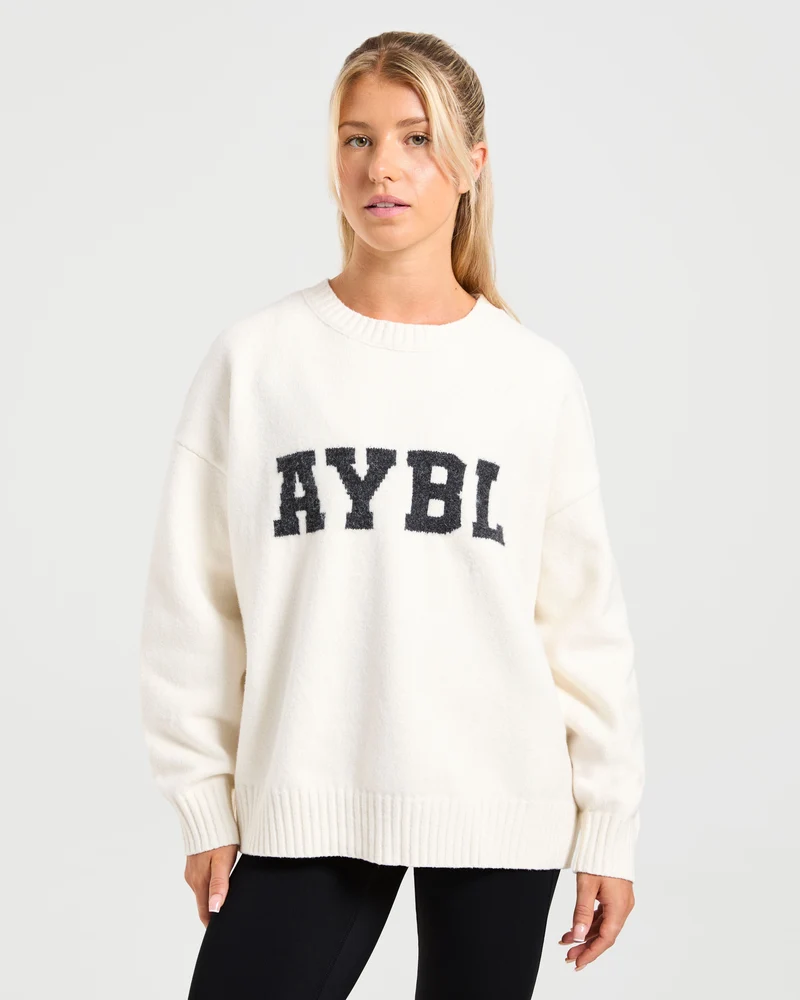 Varsity Oversized Knitted Sweater - Off Blanc