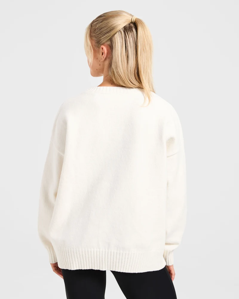 Varsity Oversized Knitted Sweater - Off Blanc