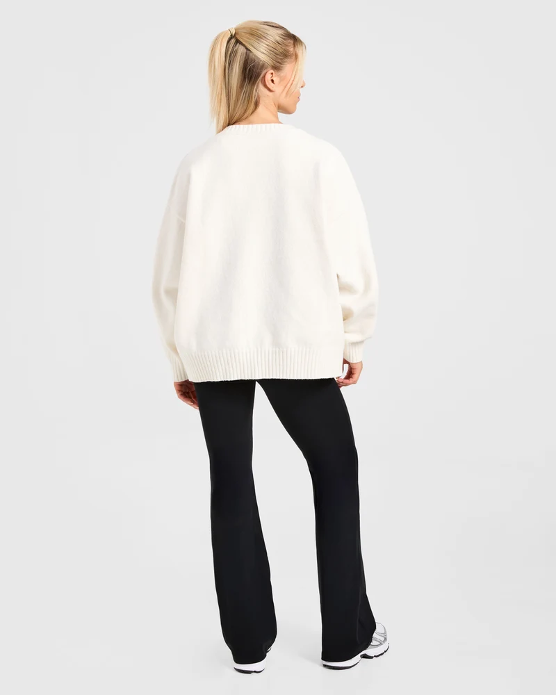 Varsity Oversized Knitted Sweater - Off Blanc